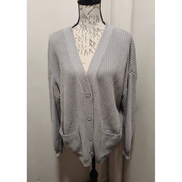 FOREVER 21 Women's Gray Long Sleeve Cardigan V Neck Button Front Pocket Large - Picture 3 of 15